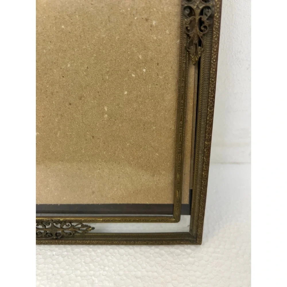 Vintage Art Nouveau Picture Frame Ornate Filigree Brass 8x10 Stand Up Easel Back